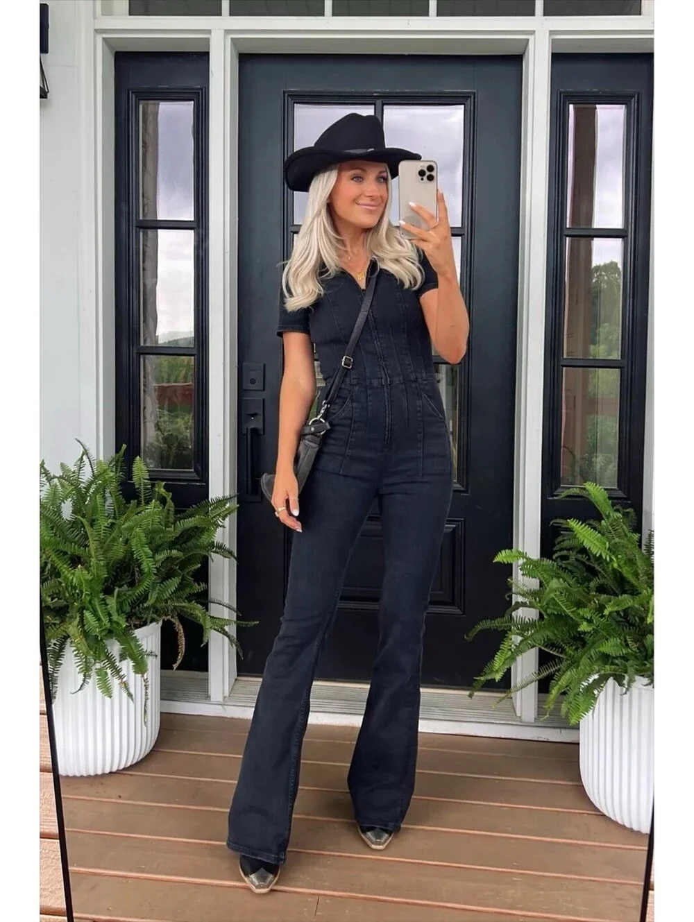 Womens Free People We The Free Jayde Flare Jumpsuit Black Denim Size Large
